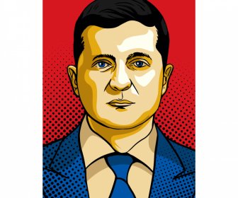 Zelensky Lviv President Portrait Template Flat Handdrawn Classic Cartoon Outline