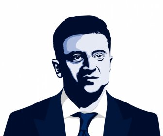 Zelensky Ukraine President Portrait Icon Cartoon Silhouette Sketch