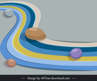 Zen-Steinlinien Hintergrund Vorlage Kurven Kreise 3D-Skizze