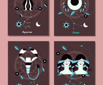 Latar Belakang Zodiac Set Aquarius Kanker Scorpio Gemini Ikon