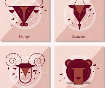 Zodiac Background Sets Taurus Capricorn Aries Leo Icons