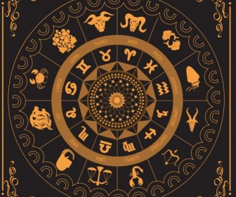 Diseño De Círculo Amarillo Negro Brújula Plantilla Zodiac