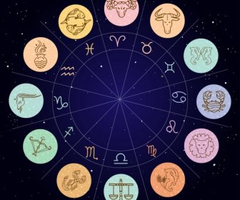 Zodiac Design Elements Colored Circles Isolation