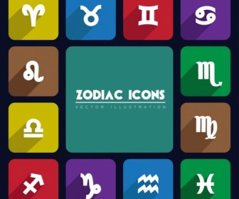 Zodiak Ikon Set Berbagai Berwarna Kotak Isolasi
