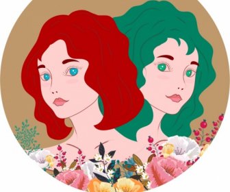 Icona Segno Zodiaco Icona Twin Ladies Icona Personaggi Dei Cartoni Animati