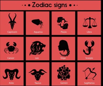 Tierkreis Zeichen Symbole Schwarze Silhouetten Isolierung