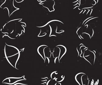 Zodiac Signs Collection Black Silhouettes Design