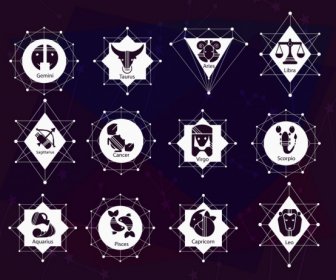 Colección Zodiac Signs Negro Diseño Blanco Diseño Geométrico Aislamiento