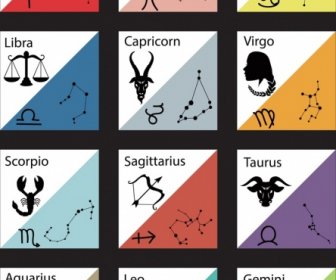 Kolekcja Znaków Zodiaku Klasyczna Płaska Konstrukcja