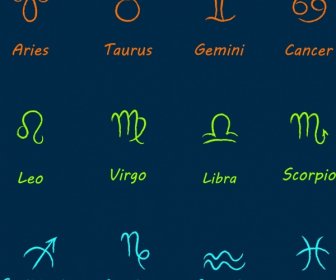 Zodiac Signs Collection Colored Hand Drawn Design