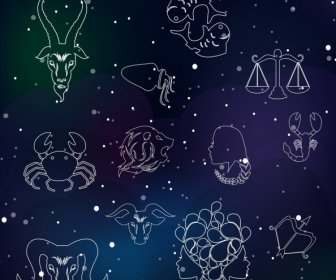 Zodiac Tanda-tanda Koleksi Siluet Isolasi Sketsa