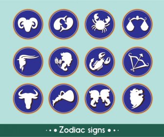 Zodiac Tanda Koleksi Dengan Ilustrasi Datar Kancing