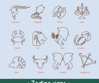 Zodiac Tanda Koleksi Dengan Gaya Desain Siluet