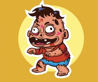 zombie icon frightening kid sketch cartoon character