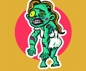 zombie icon frightening woman sketch cartoon character