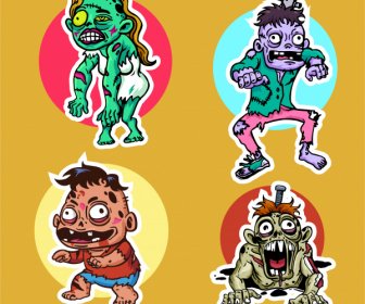 Zombie Icons Horror Cartoon Characters Sketch