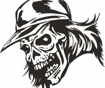 Zombie Skull Dengan Topi Sticker Vektor Vektor Bebas