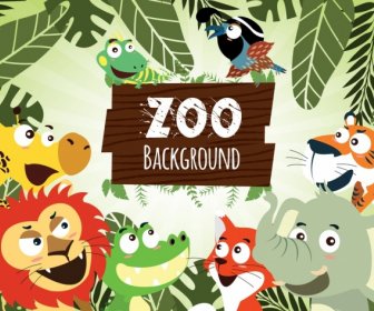 Zoo Advertising Cute Animals Icons Cartoon Design