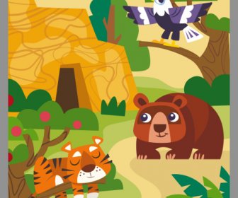 Zoo Poster Template Colorful Flat Design Cartoon Sketch