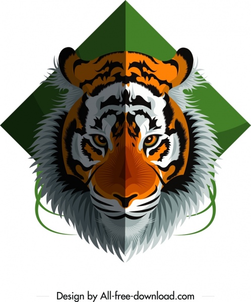 老虎动物图标五颜六色的头设计