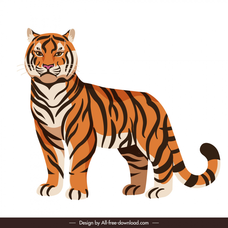 호랑이 동물 아이콘 플랫 클래식 만화 스케치