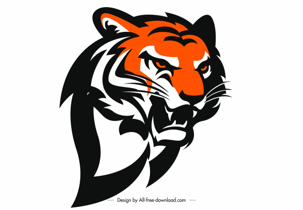 ikon kepala harimau sketsa handdrawn datar