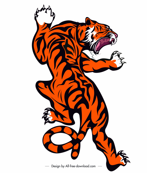 ikon harimau gerakan agresif sketsa desain handdrawn