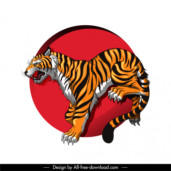 ikon harimau warna-warni klasik digambar tangan sketsa
