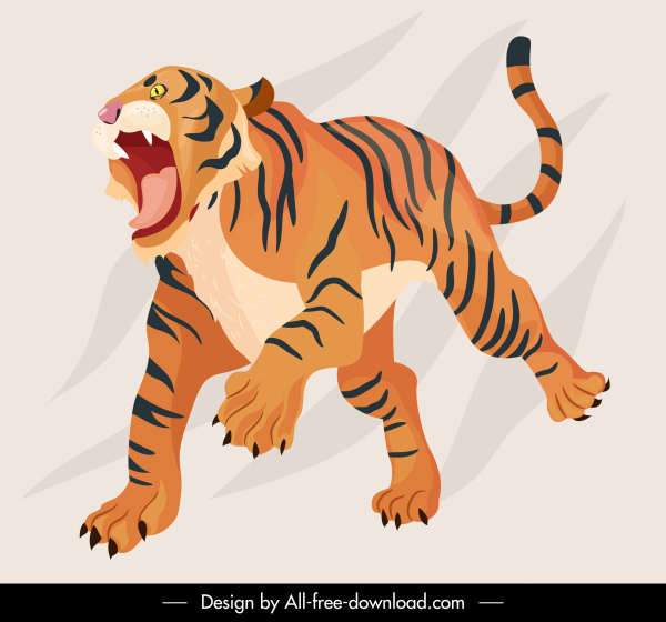 ikon harimau 3d handdrawn sketsa desain dinamis
