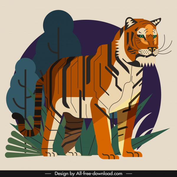 Harimau lukisan dekorasi warna-warni klasik