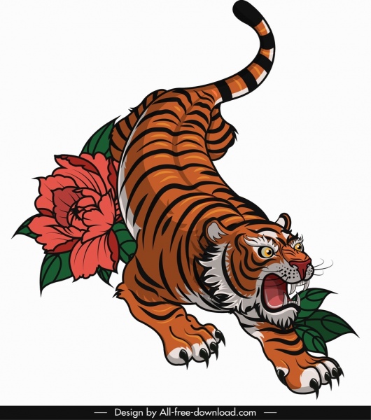 croquis de dessin animé de couleur tigre peinture