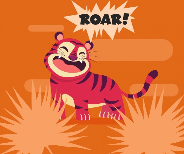 tigre peinture mignon drôle cartoon chara-design rétro
