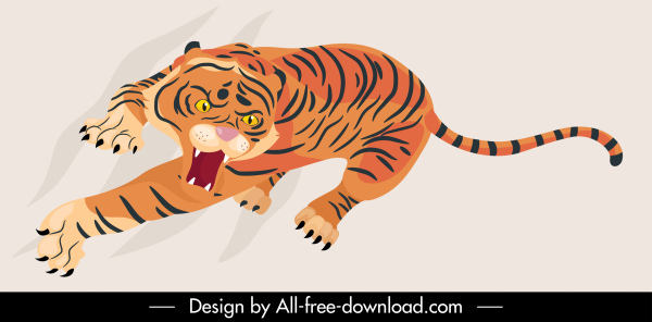 lukisan harimau sketsa agresif dinamis klasik handdrawn