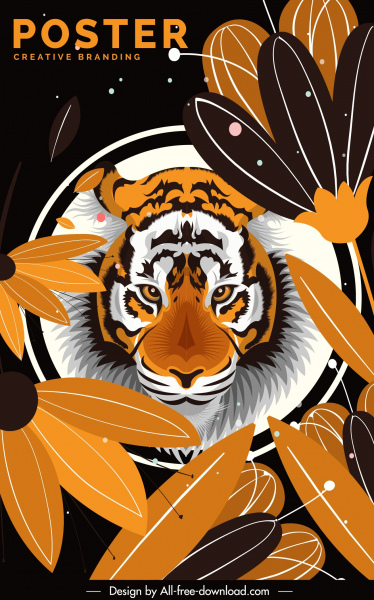 cartel de preservación de tigre decoración de pétalos de colores clásicos