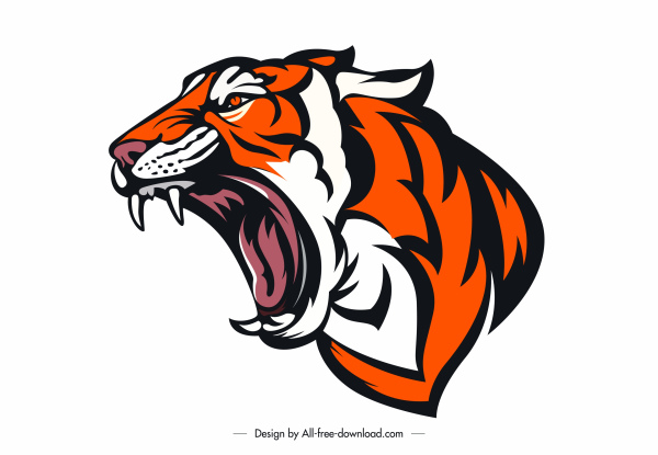 ícone de tatuagem tigre desenhado à mão esboço rosto agressivo
