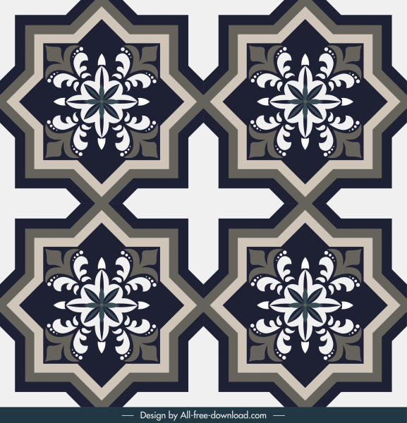 elemen dekoratif ubin bentuk simetris klasik datar