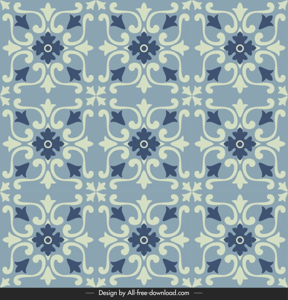 template pola ubin simetri berulang bunga abstrak klasik
