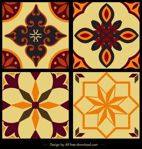 타일 패턴 템플릿 다채로운 클래식 대칭 식물 장식
