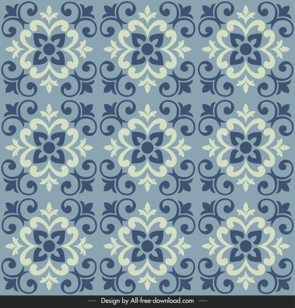 template pola ubin elegan mengulangi simetri bunga simetris