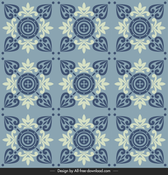 templat pola ubin dekorasi bunga simetri klasik yang elegan