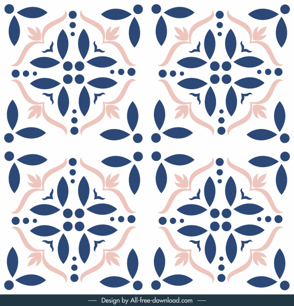 template pola ubin bunga sketsa dekorasi klasik simetris