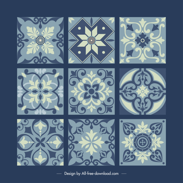 templat pola ubin dekorasi simetris retro yang elegan