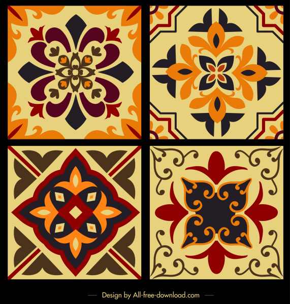 Fliesen Sie-Muster Vorlagen Blumen Skizze klassische symmetrische design