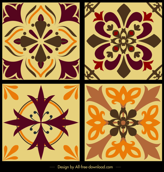 Fliesen Muster Vorlagen Retrodesign symmetrische Blütenblatt Skizze