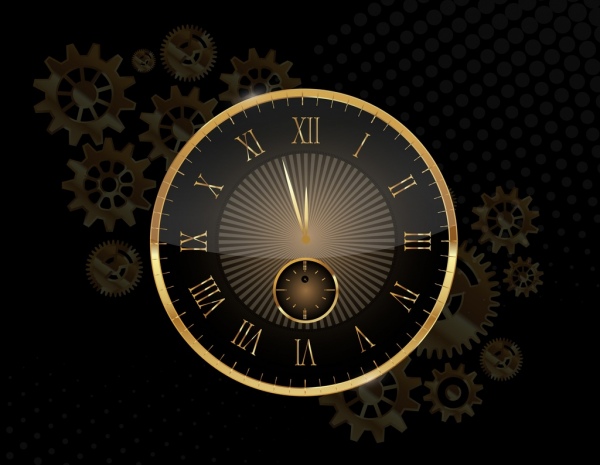 Tiempo de fondo dorado brillante decoracion reloj engranajes iconos