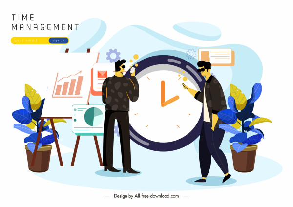 Zeitmanagement Poster Männer Uhr Business Elemente Skizze