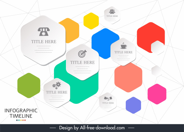 Zeitleiste Infografik Vorlagen bunte flache Polygon Tags Dekor