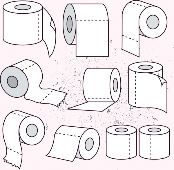 tuvalet kağıdı rulo simgeler koleksiyonu 3d kroki