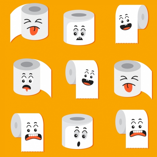 Toilette Papier Rolle Symbole niedlich emotional stilisierte Dekor