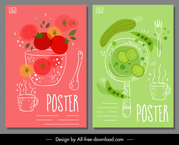 tomat mentimun minuman poster template warna-warni handdrawn sketsa